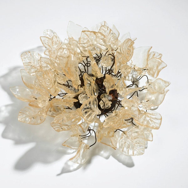 Flush mount ceiling light with Transparent clear flowers and leaves lighting. elegant sconces for ceiling or wall