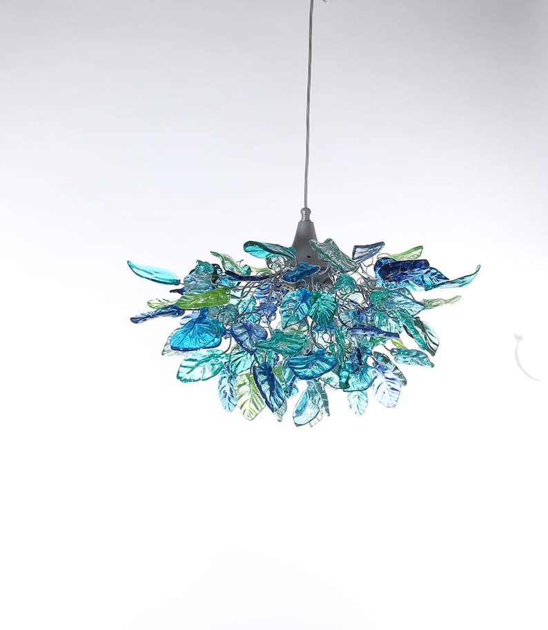 Unique Chandelier with Sea color flowers and leaves for Dining Room, hall or bedroom. image 3