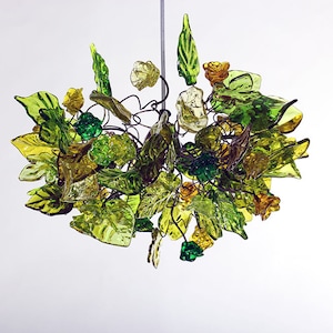Ceiling Light fixture with green flowers and leaves pendant light for rooms, bedroom, bathroom image 3