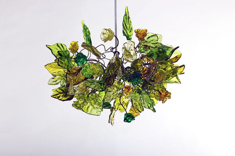 Ceiling Light fixture with green flowers and leaves pendant light for rooms, bedroom, bathroom image 3