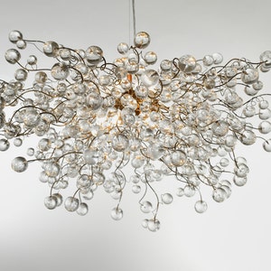 Large Modern Hanging chandeliers with Clear Transparent bubbles - globe light fixture for Dining Room, living room or open space.