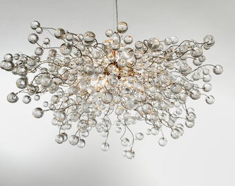 Large Modern Hanging chandeliers with Clear Transparent bubbles - globe light fixture for Dining Room, living room or open space.