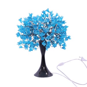 Table lamp with blue color flowers, modern table lamp with metal wires, desk lamp for your bedroom, living room
