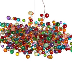 Large Rainbow Chandelier with multicolored bubbles - statement lighting with rainbow balls for Dining Room