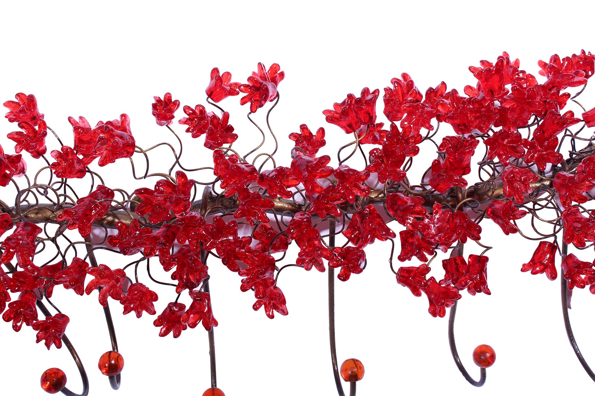 Unique Hooks Coat Rack, Wall Hook With Red Resin Flowers and Leaves ...