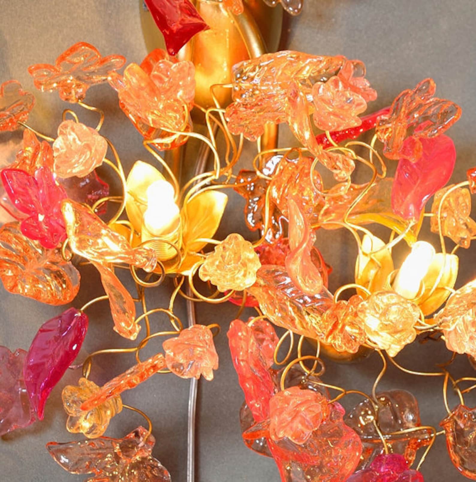 Double Bouquet Wall Lamp Sconces With Flowers at Pink Orange Etsy