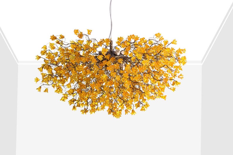 Yellow Lighting, chandelier with flowers, hanging lamp, flowers lights for Dining Room, statement lighting image 1