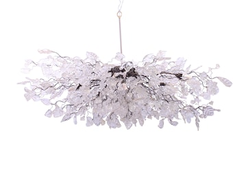Modern Oval Chandelier: Transparent Resin Flowers and Leaves Custom Metal Base