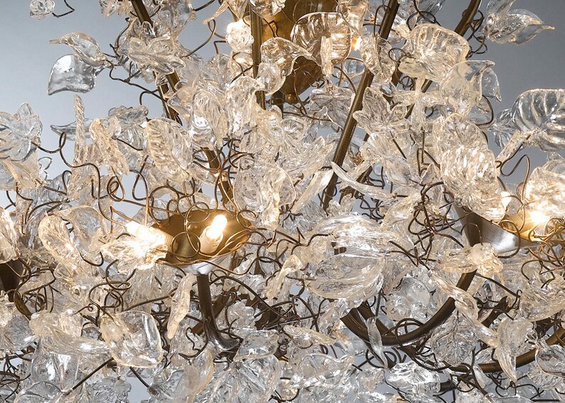 Chandeliers Royal Lighting with Transparent clear leaves and flowers, elegant and unique Ceiling light for living room or store image 2