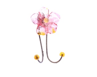 Wall Hook with pink resin flower, decorative wall hanger.