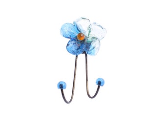 Wall Hook with blue resin flower, decorative wall hanger.