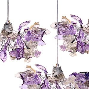 Triple Violet Gray Resin Flower Leaf Pendant Light Fixture: Kitchen Island Dining Room Ceiling Decor
