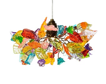 Ceiling Light with multicolored flowers and leaves, pendant light for living rooms, Kitchen island, Bedroom or as a bedside light.