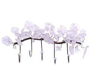Ganchos de pared con flores de resina hechos a mano: Perchero de metal de bronce para toallas