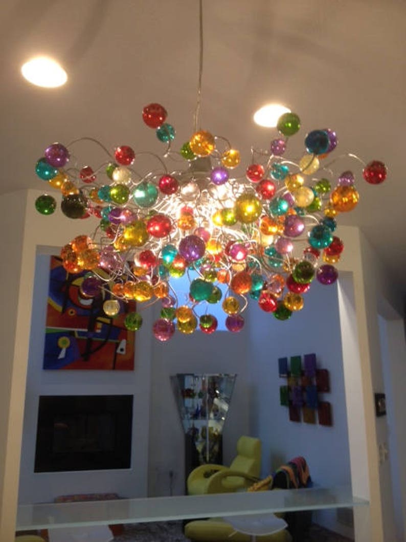 Multicolored bubbles light fixture, hanging lighting with different size of bubbles for children room or dining room. unique lighting image 6