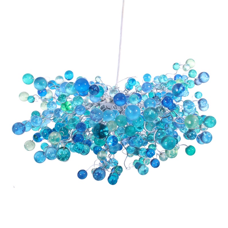 Cobalt blue Hanging chandeliers. light fixture with blue bubbles for Dining Room image 1