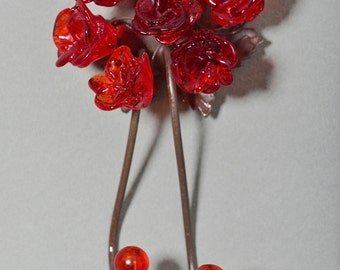 Decorative leave wall hooks with red roses resin flowers - hooks for coat, key,towel - decor wall hooks.