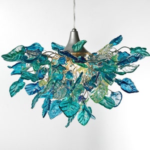 Unique Chandelier with Sea color flowers and leaves for Dining Room, hall or bedroom.