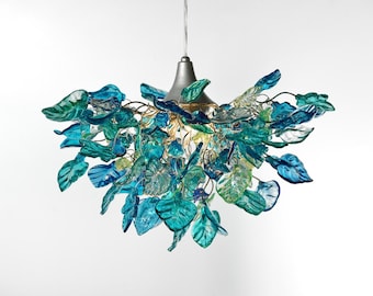 Unique Chandelier with Sea color flowers and leaves for Dining Room, hall or bedroom.