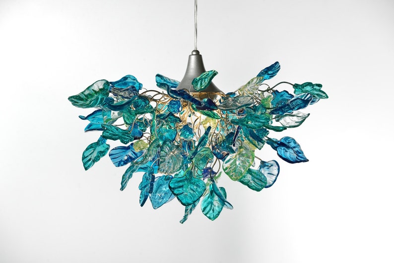 Unique Chandelier with Sea color flowers and leaves for Dining Room, hall or bedroom. image 1