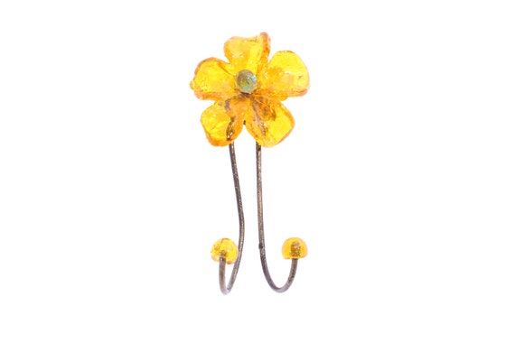 黄色の樹脂製の花が付いた壁掛けフック、装飾的な壁掛けハンガー