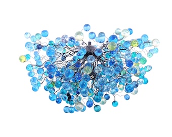 Blue Ceiling lighting fixture with blue bubbles for Dining Room, living room or open space.