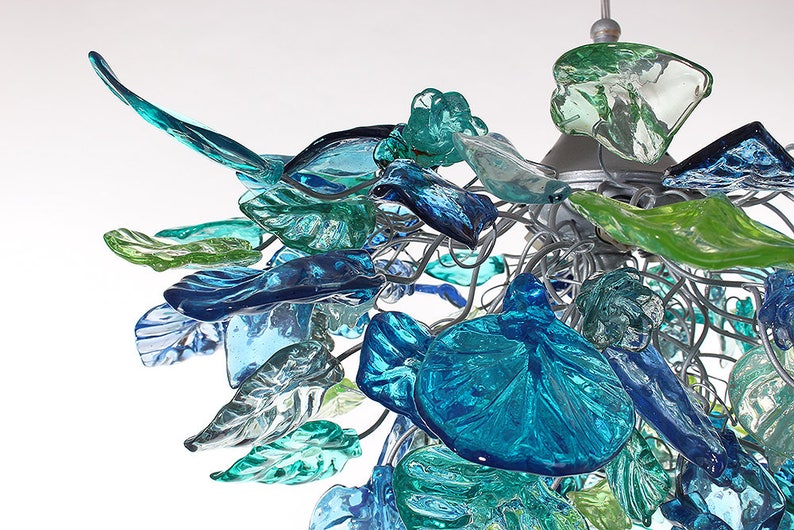 Unique Chandelier with Sea color flowers and leaves for Dining Room, hall or bedroom. image 8