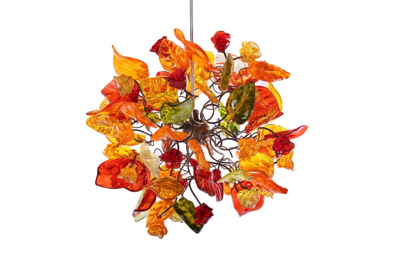 Ceiling light fixture, flowers light with warm shades of flowers and leaves hanging chandelier for hall, bathroom. image 1