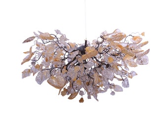 Transparent Flower and Leaves Resin Chandelier: Elegant Hanging Lamp
