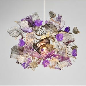 Unique Pendant Light with flowers and leaves at purple, gray and clear color.