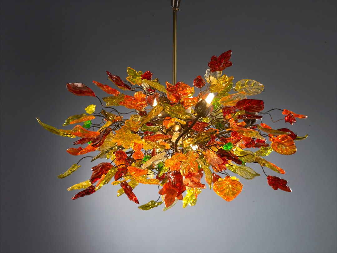 Hanging Chandeliers, Ceiling Lighting With Warm Color Leaves and