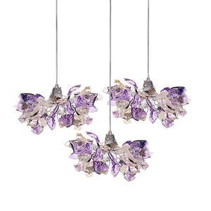 Triple Violet Gray Resin Flower Leaf Pendant Light Fixture: Kitchen Island Dining Room Ceiling Decor