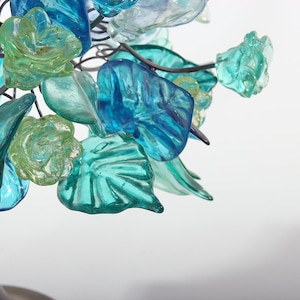 Blue Table lamp, decorative table lamp with sea color leaves and flowers for bedside table. image 4