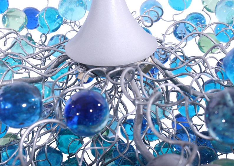 Lighting Chandelier with sea colored bubbles, hanging lamp with different size of bubbles for children room or dining room. image 5