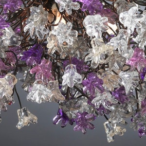 Ceiling Light Fixture, Hanging lamp with Purple, Gray and clear flowers for dining room, living room or bedroom.special lamp image 3