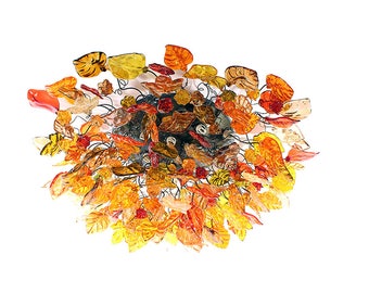 Big Flush Mount Ceiling Light with autumn color flowers and leaves, ceiling mount light for kitchen, living room or Dining Room