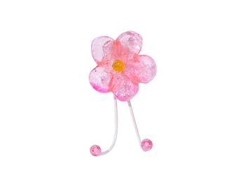 Wall Hook with pink resin flower, decorative wall hanger.