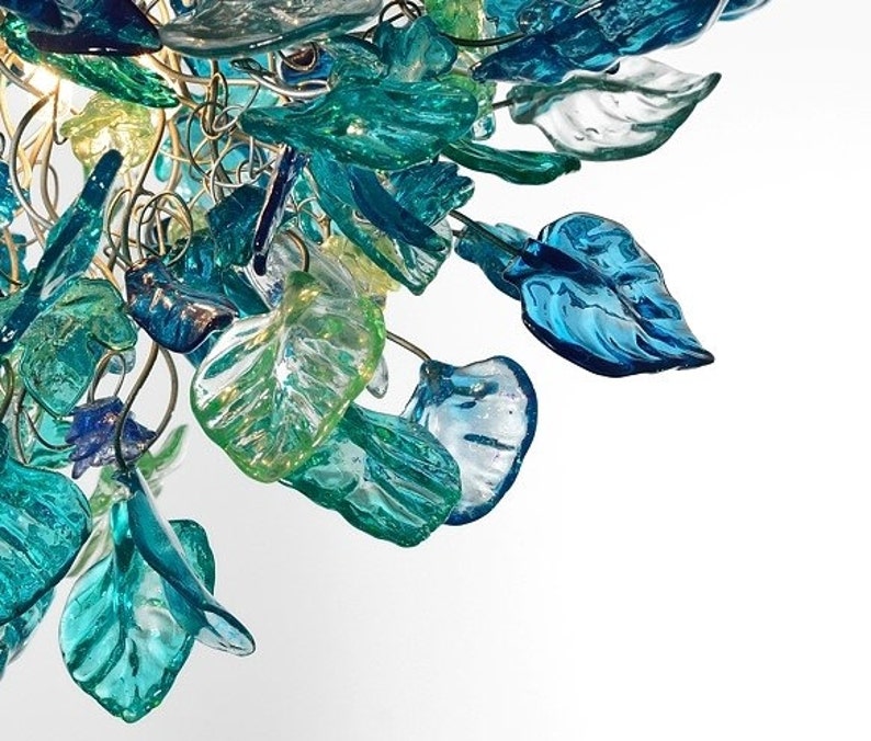 Unique Chandelier with Sea color flowers and leaves for Dining Room, hall or bedroom. image 4