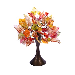 Orange bedside table lamp, with warm color flowers and leaves desk lamp, Decoration handmade Light for bedside table
