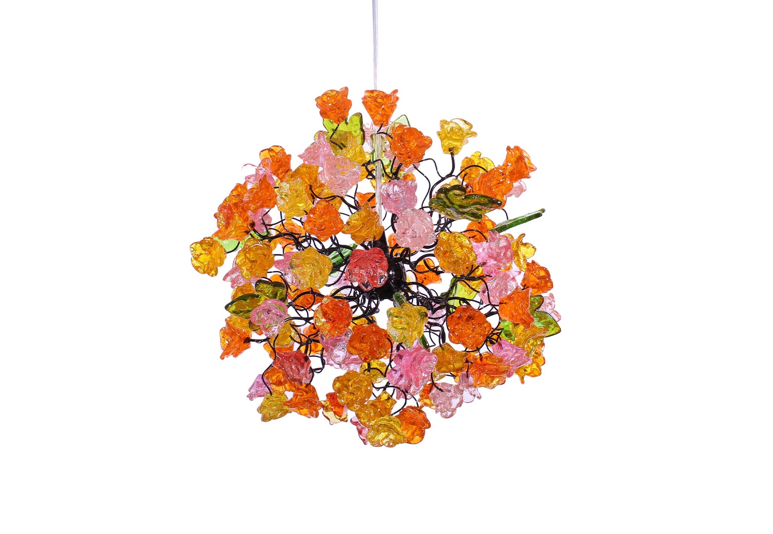 Hanging Pendant Lighting With Ping and Orang Roses Flowers for Children ...