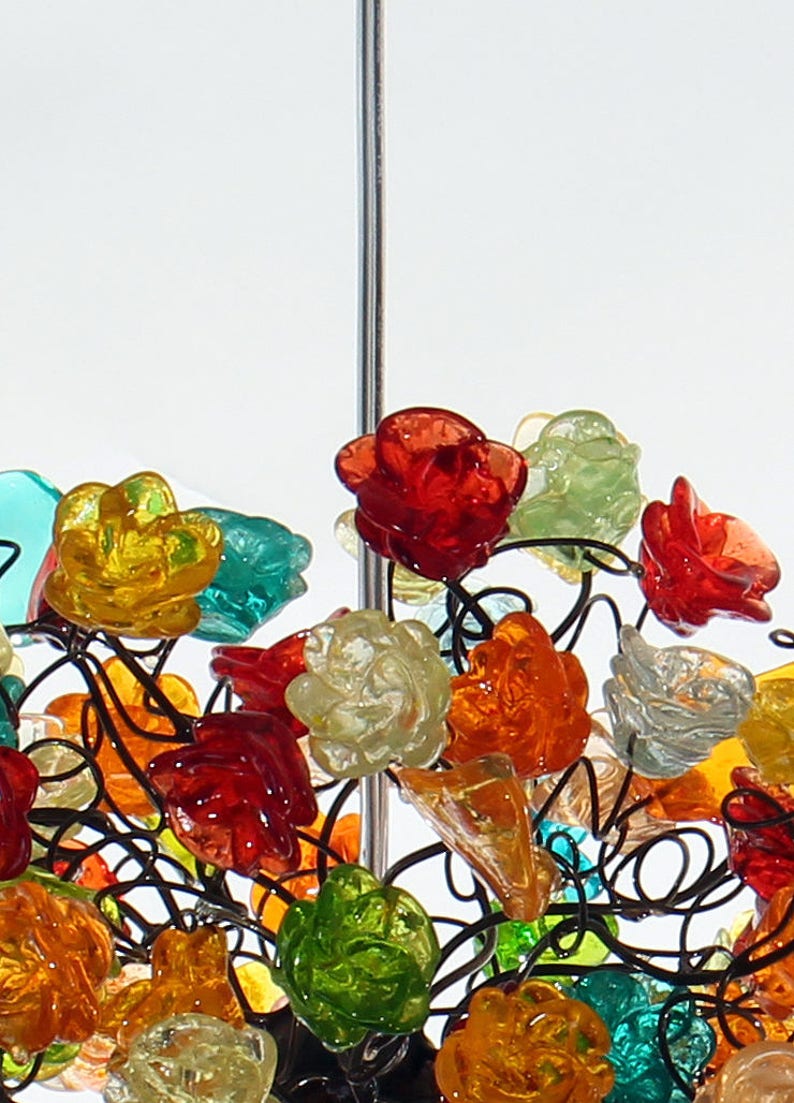Hängende Pendelleuchte mit Bunten Rosen Blumen für Kinderzimmer, oder als Nachttischleuchte. Bild 3