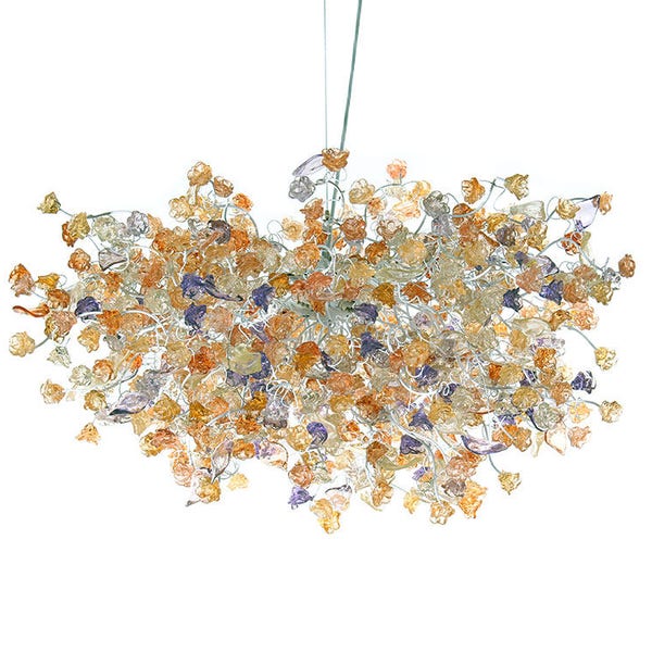 Hanging chandeliers with orange clear and purple color flowers and leaves for Dining Room, bedroom or living room.