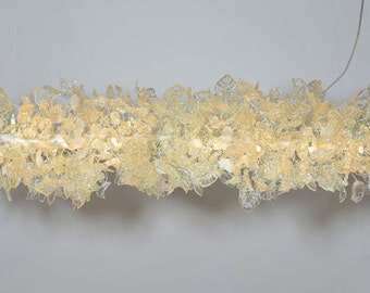 Modern Ceiling Light Fixture with transparent and white leaves and flowers, chandelier for Dining table or living room.