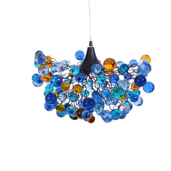 Lighting Chandelier with sea colored bubbles, hanging lamp with different size of bubbles for children room or dining room.