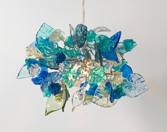 Pendant Lighting, Sea color flowers and leaves Ceiling Lamp for hall, bedroom or kitchen island lighting.