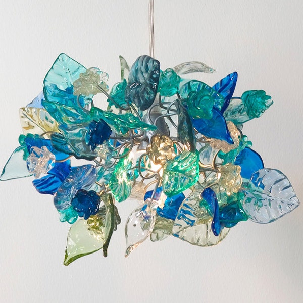 Pendant Lighting, Sea color flowers and leaves Ceiling Lamp for hall, bedroom or kitchen island lighting.
