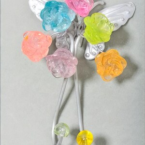 Wall Hook with pastel resin flowers and metal butterfly -  decorative wall hanger.