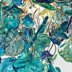 Unique Chandelier with Sea color flowers and leaves for Dining Room, hall or bedroom. image 6