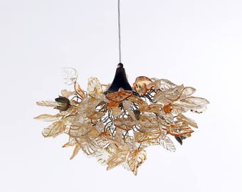 Lighting hanging chandeliers with Gold and clear color flowers and leaves, for Dining Room , hall or bedroom.