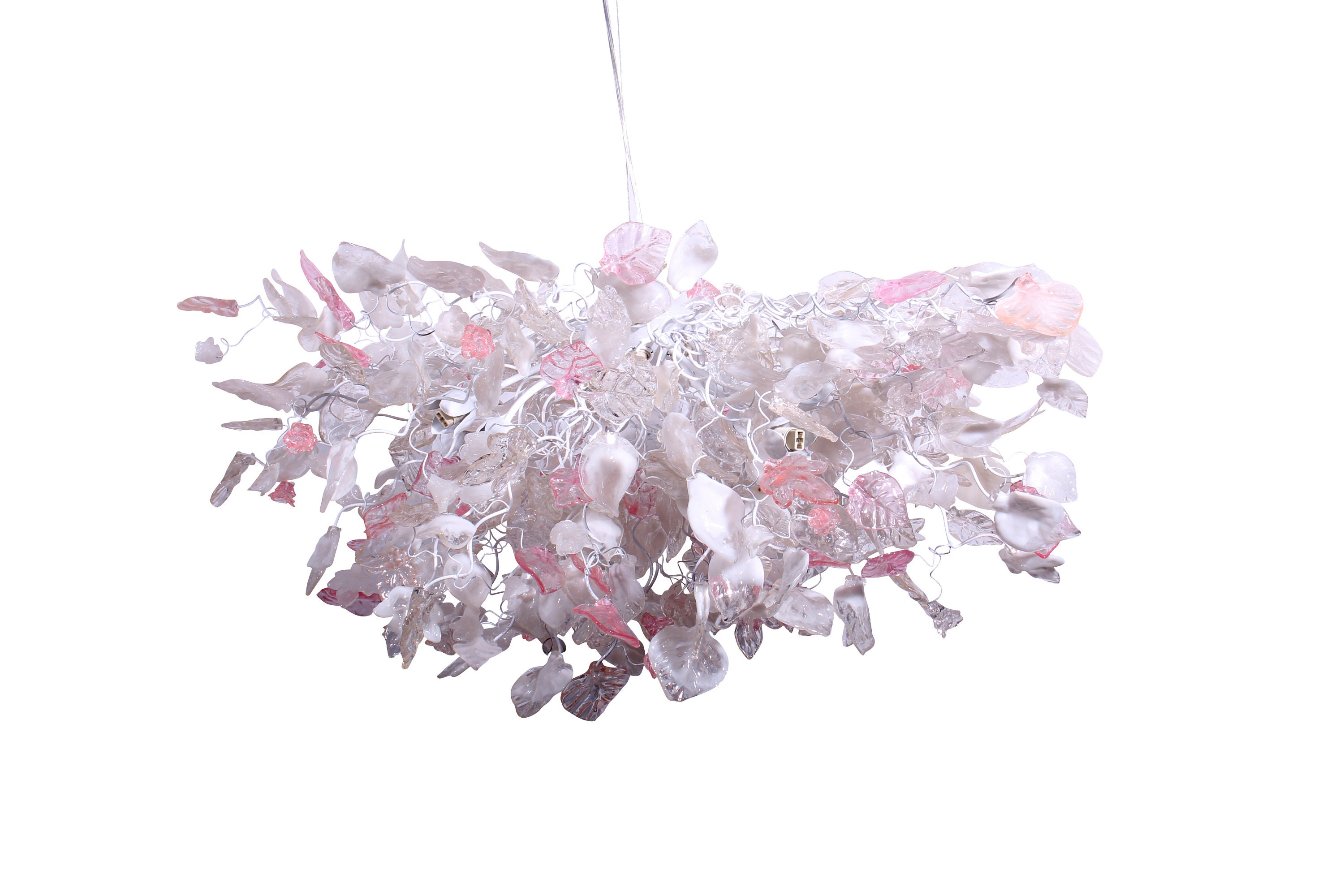 オーバルフラワーシャンデリア：ホワイトクリアゴールドピンク樹脂葉34